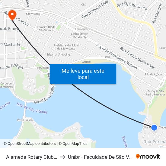 Alameda Rotary Club, 100 to Unibr - Faculdade De São Vicente map