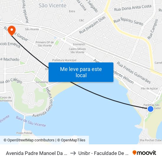 Avenida Padre Manoel Da Nóbrega, 155 to Unibr - Faculdade De São Vicente map