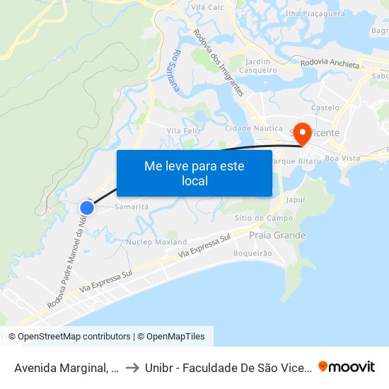 Avenida Marginal, 31 to Unibr - Faculdade De São Vicente map