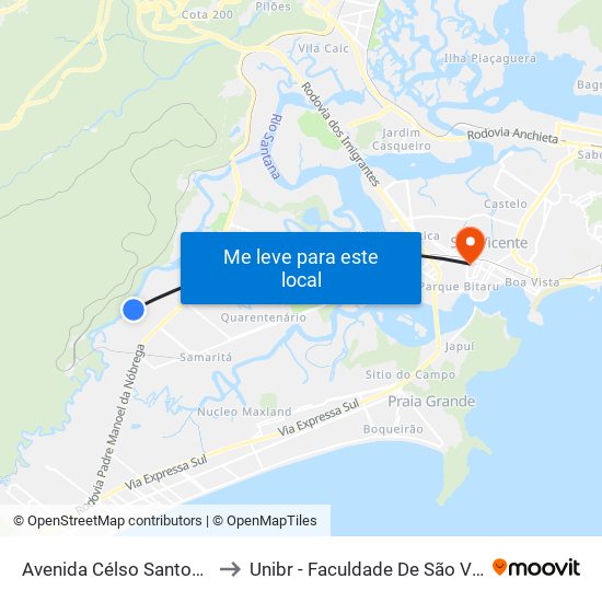 Avenida Célso Santos, 810 to Unibr - Faculdade De São Vicente map