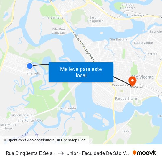 Rua Cinqüenta E Seis, 220 to Unibr - Faculdade De São Vicente map