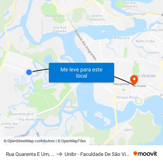 Rua Quarenta E Um, 306 to Unibr - Faculdade De São Vicente map