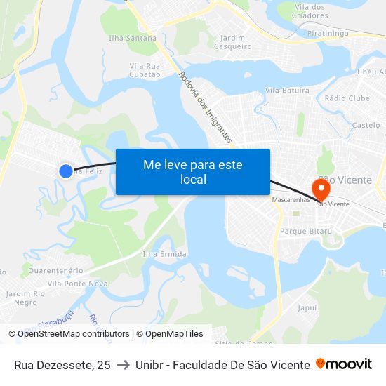 Rua Dezessete, 25 to Unibr - Faculdade De São Vicente map