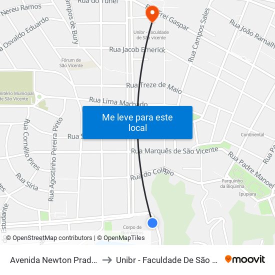 Avenida Newton Prado, 413 to Unibr - Faculdade De São Vicente map