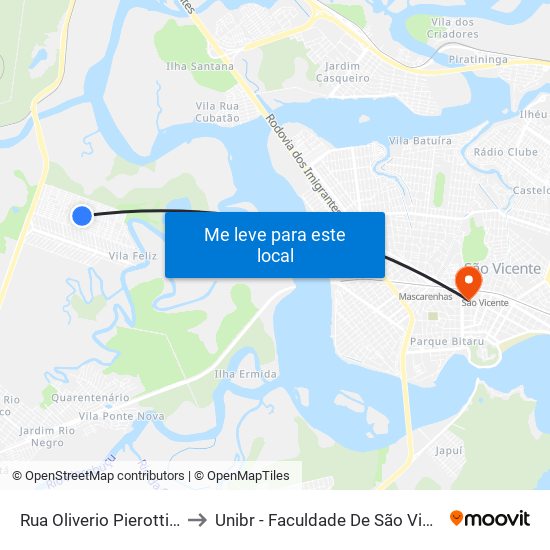 Rua Oliverio Pierotti, 20 to Unibr - Faculdade De São Vicente map