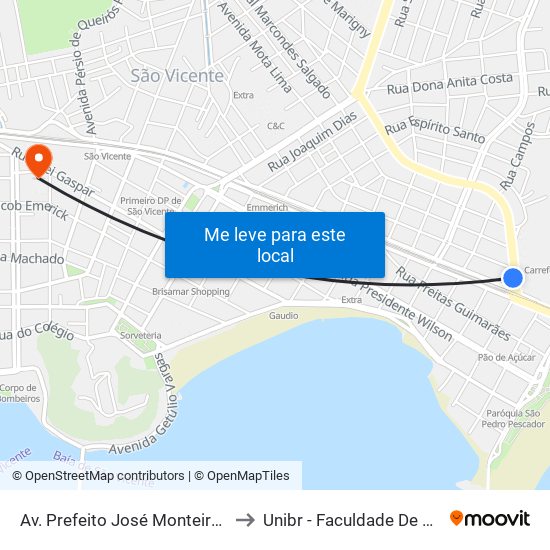 Av. Prefeito José Monteiro (Carrefour) to Unibr - Faculdade De São Vicente map