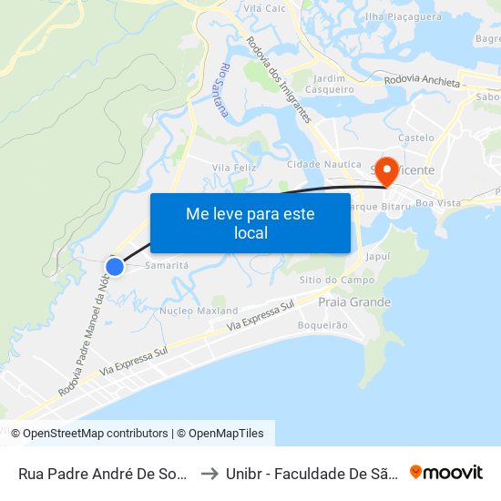Rua Padre André De Soveral, 490 to Unibr - Faculdade De São Vicente map