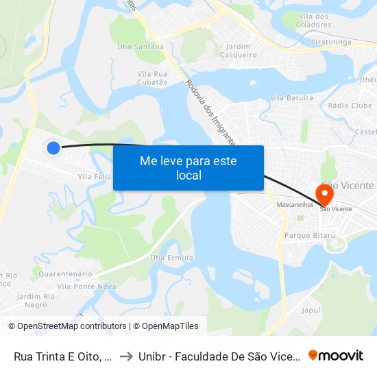 Rua Trinta E Oito, 80 to Unibr - Faculdade De São Vicente map