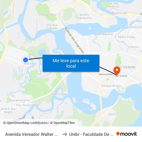 Avenida Vereador Walter Melarato, 1513 to Unibr - Faculdade De São Vicente map