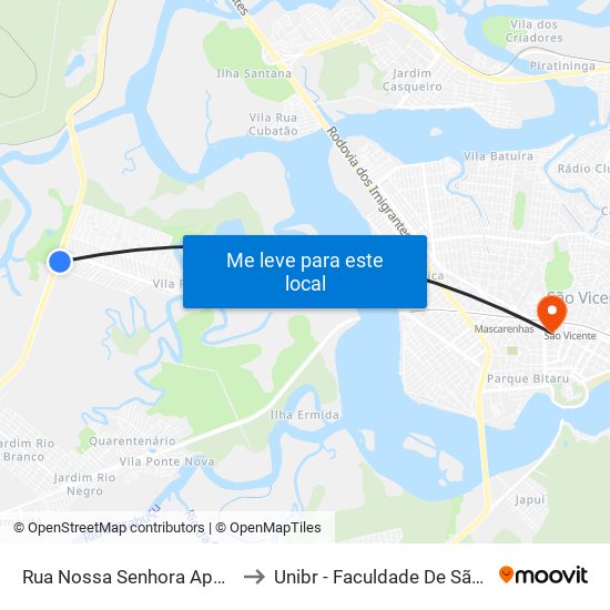 Rua Nossa Senhora Aparecida, 8 to Unibr - Faculdade De São Vicente map