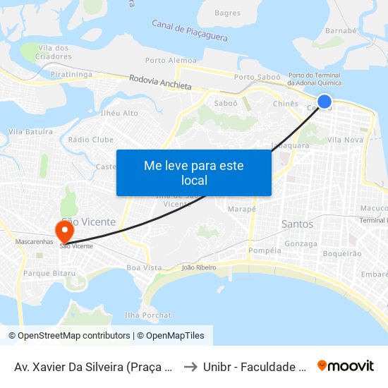 Av. Xavier Da Silveira (Praça Barão Do Rio Branco) to Unibr - Faculdade De São Vicente map