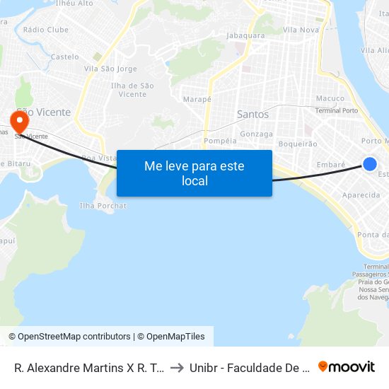 R. Alexandre Martins X R. Torres Homem to Unibr - Faculdade De São Vicente map