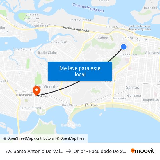 Av. Santo Antônio Do Valongo, 387 to Unibr - Faculdade De São Vicente map