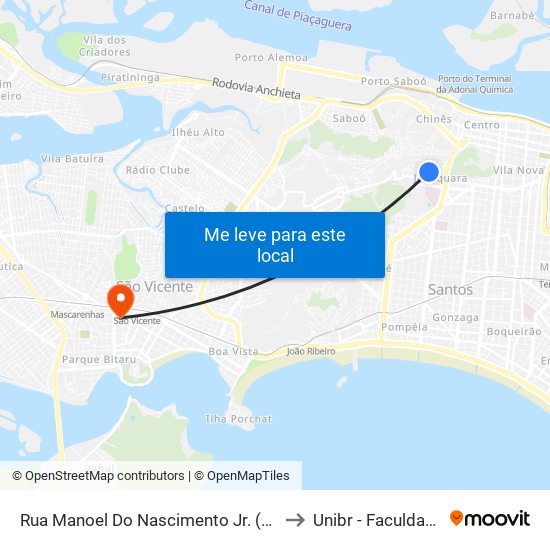 Rua Manoel Do Nascimento Jr. (Ume Candinha Ribeiro Mendonça) to Unibr - Faculdade De São Vicente map