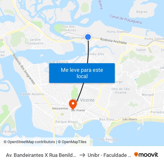 Av. Bandeirantes X Rua Benildo Gardiano De Carvalho to Unibr - Faculdade De São Vicente map