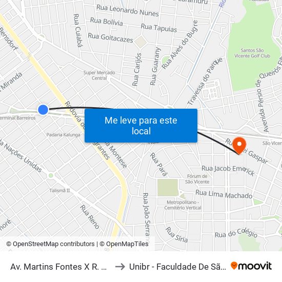 Av. Martins Fontes X R. André Retz to Unibr - Faculdade De São Vicente map