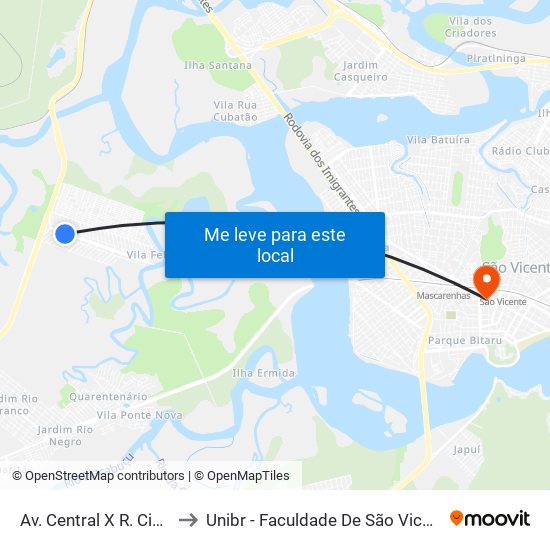 Av. Central X R. Cinco to Unibr - Faculdade De São Vicente map
