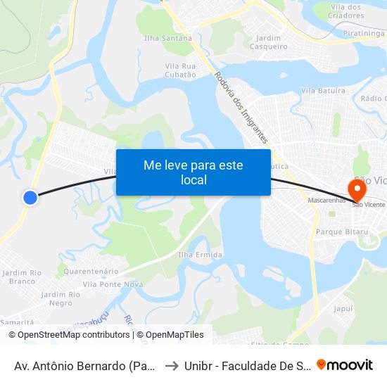 Av. Antônio Bernardo (Passarela Cdp) to Unibr - Faculdade De São Vicente map