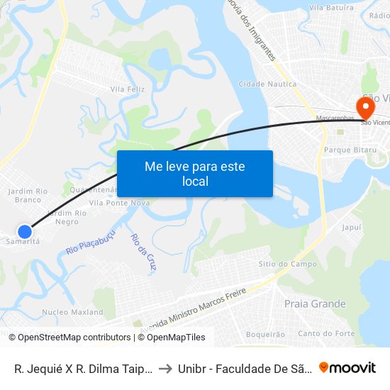 R. Jequié X R. Dilma Taipina Pedro to Unibr - Faculdade De São Vicente map