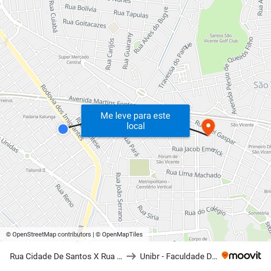 Rua Cidade De Santos X Rua João Alves Ferreira to Unibr - Faculdade De São Vicente map