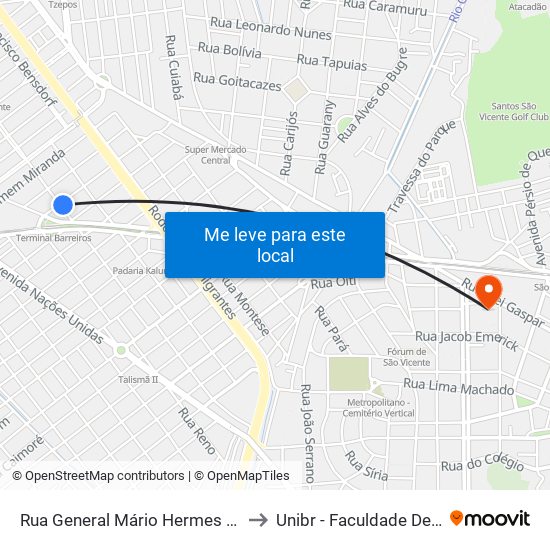 Rua General Mário Hermes Da Fonseca, 577 to Unibr - Faculdade De São Vicente map