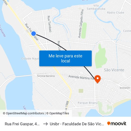 Rua Frei Gaspar, 4225 to Unibr - Faculdade De São Vicente map