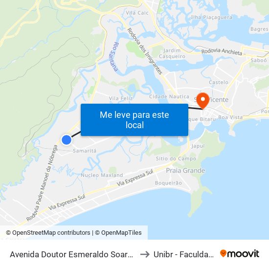Avenida Doutor Esmeraldo Soares Tarquínio De Campos Filho, 251 to Unibr - Faculdade De São Vicente map