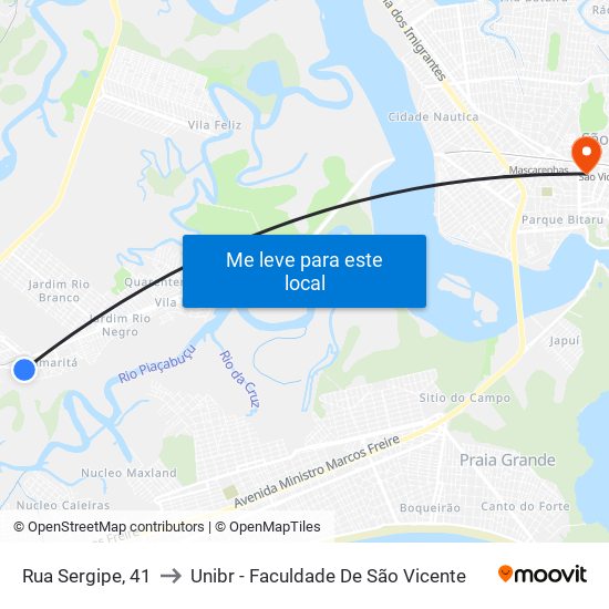 Rua Sergipe, 41 to Unibr - Faculdade De São Vicente map