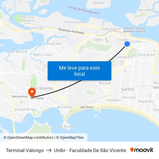 Terminal Valongo to Unibr - Faculdade De São Vicente map