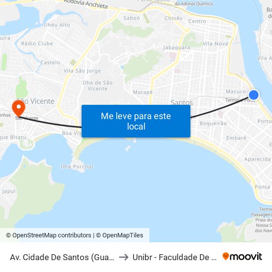 Av. Cidade De Santos (Guarda Portuária) to Unibr - Faculdade De São Vicente map