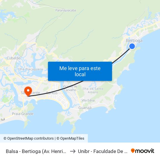 Balsa - Bertioga (Av. Henrique Costabile) to Unibr - Faculdade De São Vicente map