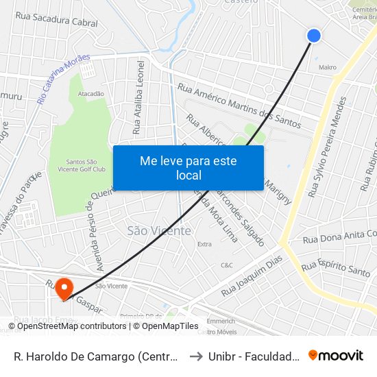R. Haroldo De Camargo (Centro Cultural Da Zona Noroeste) to Unibr - Faculdade De São Vicente map