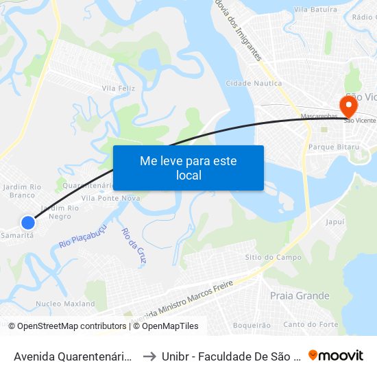 Avenida Quarentenário, 1817 to Unibr - Faculdade De São Vicente map