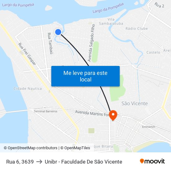 Rua 6, 3639 to Unibr - Faculdade De São Vicente map