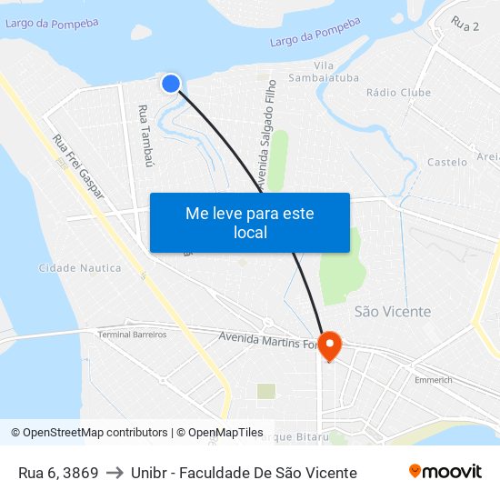 Rua 6, 3869 to Unibr - Faculdade De São Vicente map