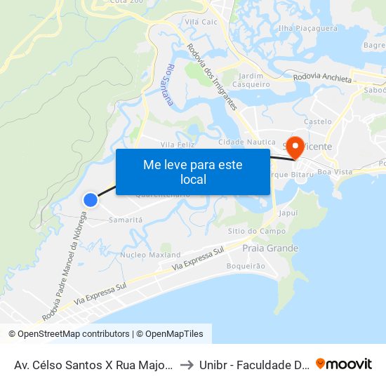 Av. Célso Santos X Rua Major Milton De Moreira to Unibr - Faculdade De São Vicente map