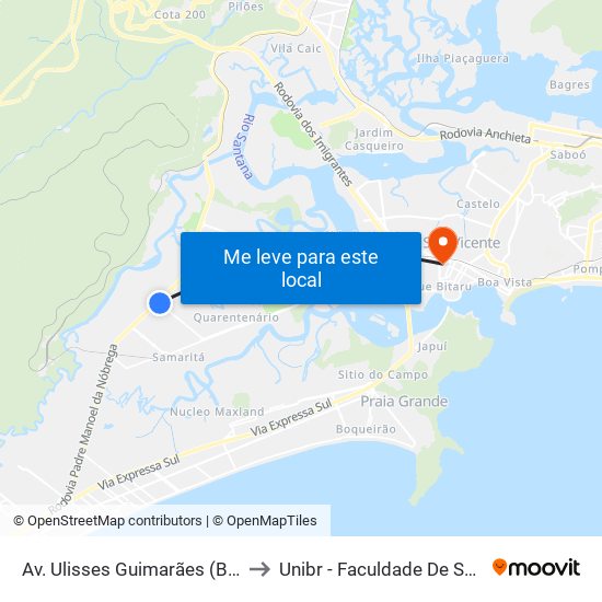 Av. Ulisses Guimarães (Bombeiros) to Unibr - Faculdade De São Vicente map