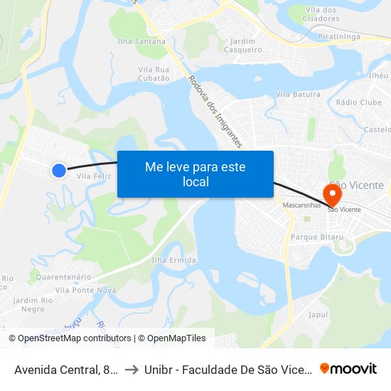 Avenida Central, 856 to Unibr - Faculdade De São Vicente map