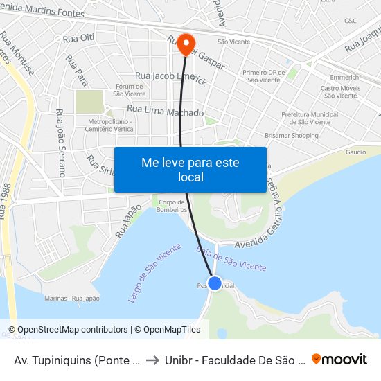 Av. Tupiniquins (Ponte Pênsil) to Unibr - Faculdade De São Vicente map