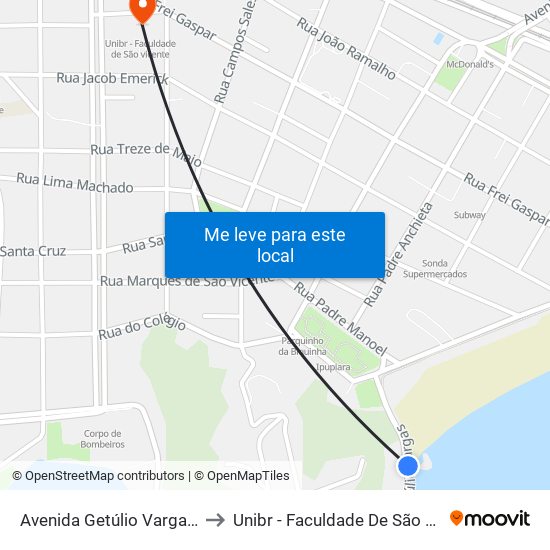 Avenida Getúlio Vargas, 152 to Unibr - Faculdade De São Vicente map