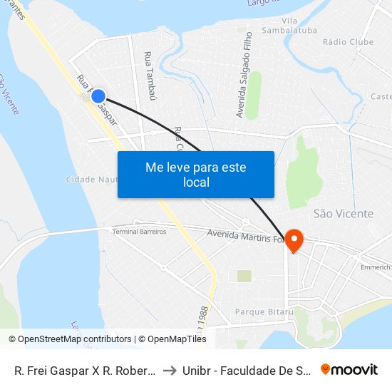 R. Frei Gaspar X R. Roberto Andraus to Unibr - Faculdade De São Vicente map