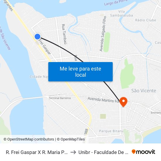 R. Frei Gaspar X R. Maria Pacheco Nobre to Unibr - Faculdade De São Vicente map
