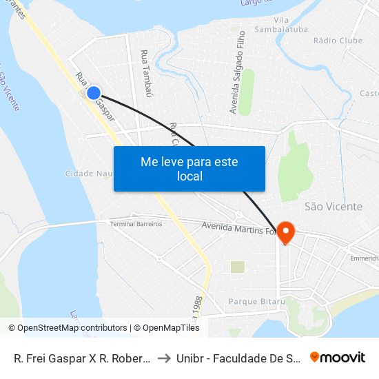 R. Frei Gaspar X R. Roberto Andraus to Unibr - Faculdade De São Vicente map