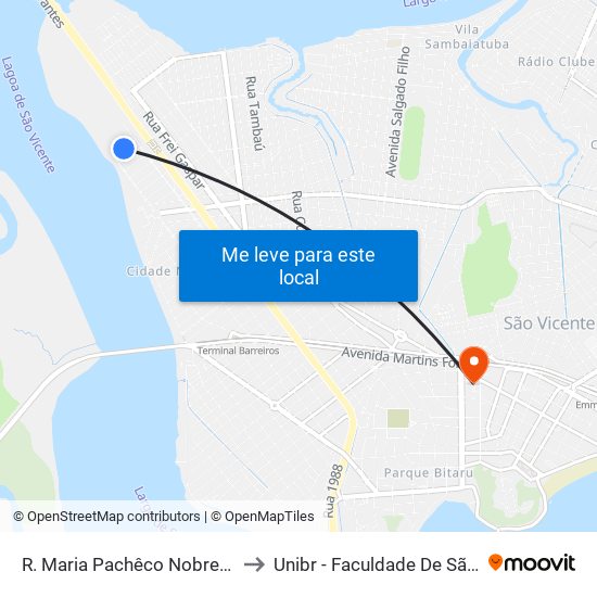 R. Maria Pachêco Nobre (Prédios) to Unibr - Faculdade De São Vicente map