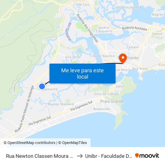 Rua Newton Classen Moura X Rua Simão Jahjah' to Unibr - Faculdade De São Vicente map