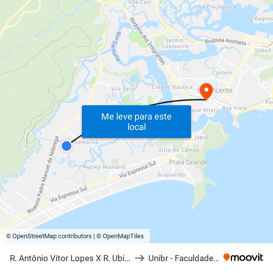 R. Antônio Vítor Lopes X R. Ubirajara Barroso De Oliveira to Unibr - Faculdade De São Vicente map