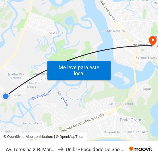 Av. Teresina X R. Maranhão to Unibr - Faculdade De São Vicente map