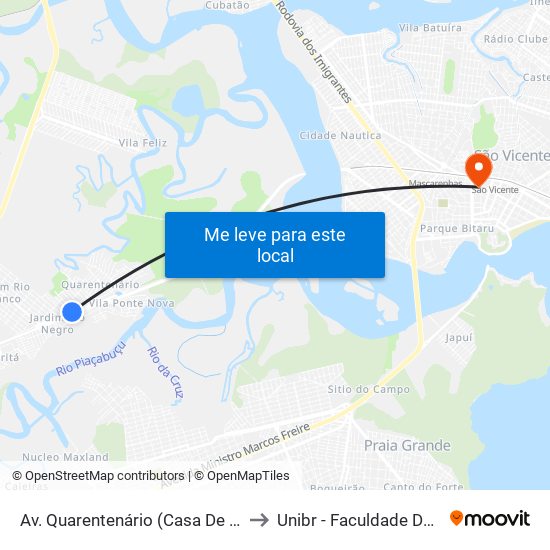 Av. Quarentenário (Casa De Carnes Sanchez) to Unibr - Faculdade De São Vicente map