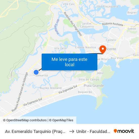 Av. Esmeraldo Tarquínio (Praça Aurélio Simões De Araújo) to Unibr - Faculdade De São Vicente map