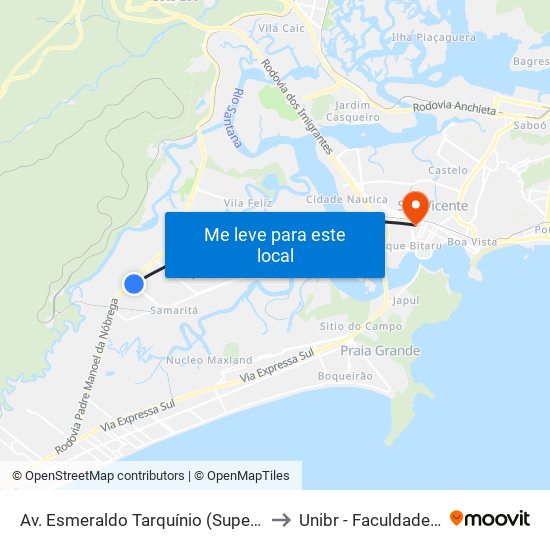 Av. Esmeraldo Tarquínio (Supermercado Flor Do Parque) to Unibr - Faculdade De São Vicente map